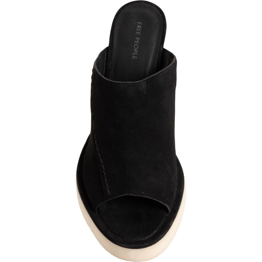 NEW Free People Running In Wedges Sandals Black Suede Wood Finish Wedge - Picture 6 of 6